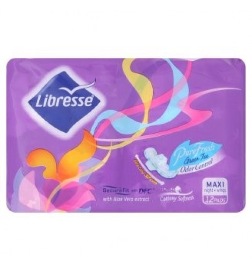 Libresse 含纯绿茶香味的清新厚装夜用卫生巾（有翼） 